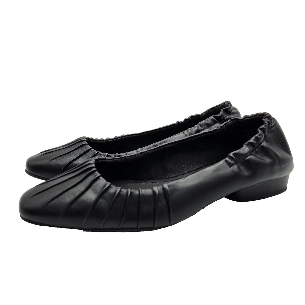 Anne Klein Womens 7.5M Cristina Black Pleated Slip On Shoes Flats Low Block Heel